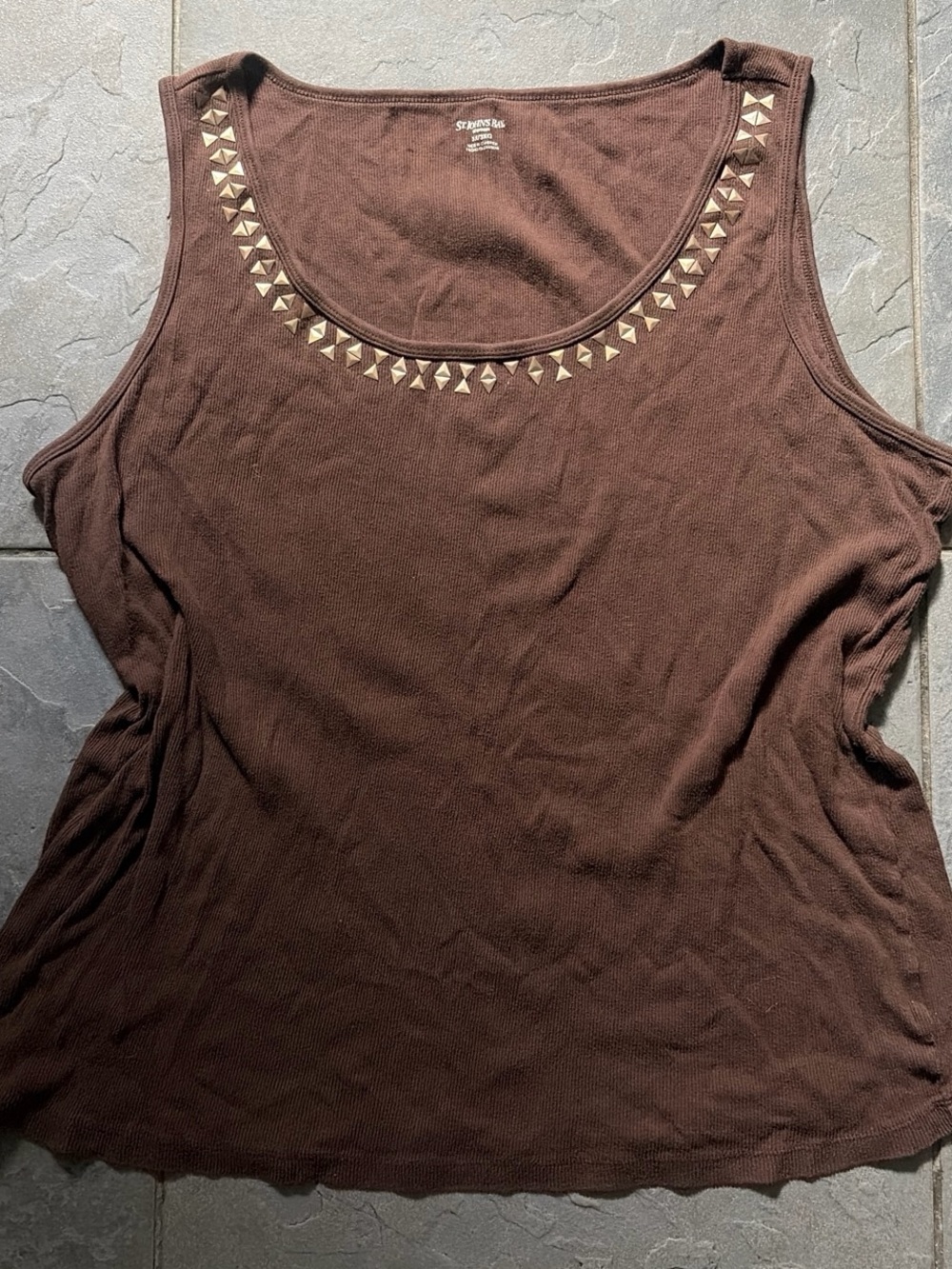 St. John's Bay Chocolate Brown Scoop Neck Tank with Gold Stud Trim